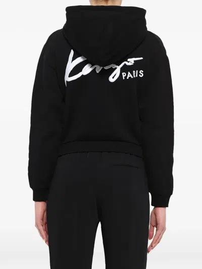 Kenzo Logo-embroidered Zip-up Hoodie In Black