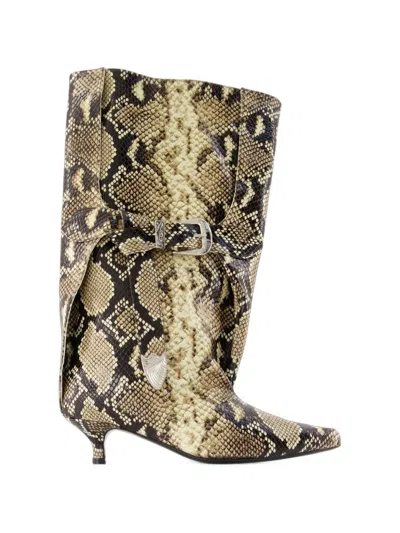 SNAKE-EFFECT BUCKLED BOOTS