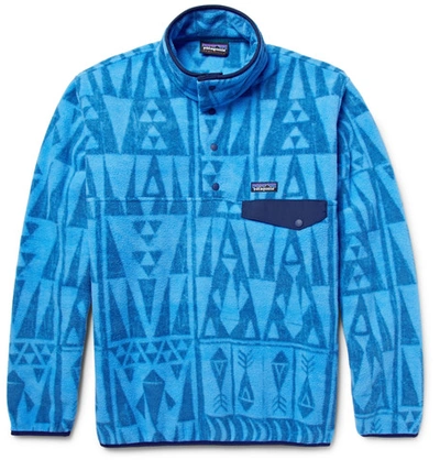 Shop Patagonia Snap-t Printed Synchilla Fleece Sweatshirt In Light Blue