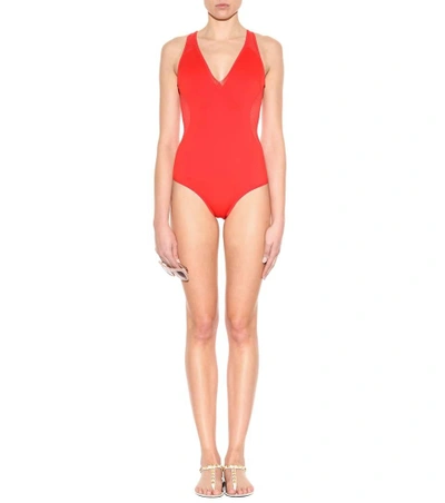 Shop Stella Mccartney Neoprene And Mesh Swimsuit In Red