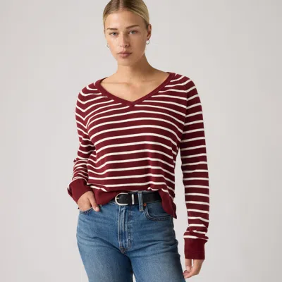 Levi's Supersoft V-neck Pullover Sweater In Red