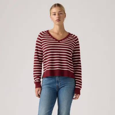 Levi's Supersoft V-neck Pullover Sweater In Red