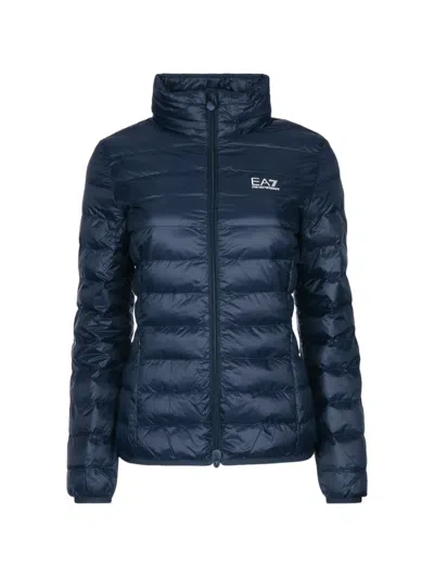 Ea7 Quilted Logo-print Jacket In Blue