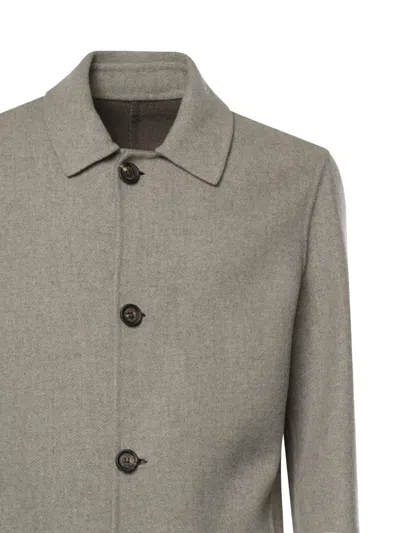 Eleventy Herringbone-pattern Single-breasted Coat In Gray