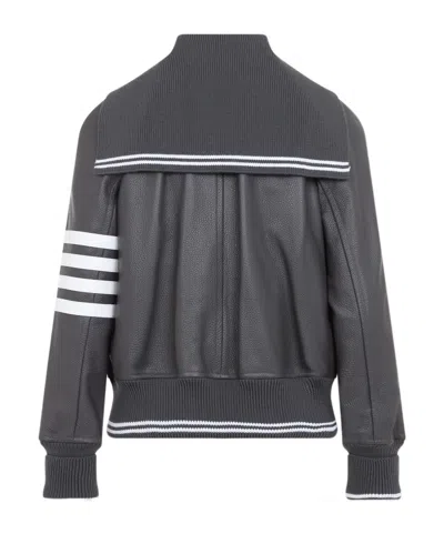 Thom Browne Oversized Raglan-sleeve Leather Blouson Jacket For Women In Gray