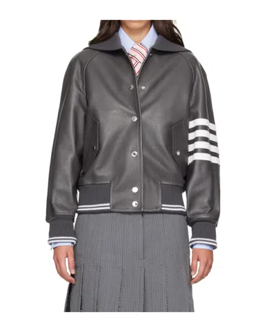 Thom Browne Oversized Raglan-sleeve Leather Blouson Jacket For Women In Gray