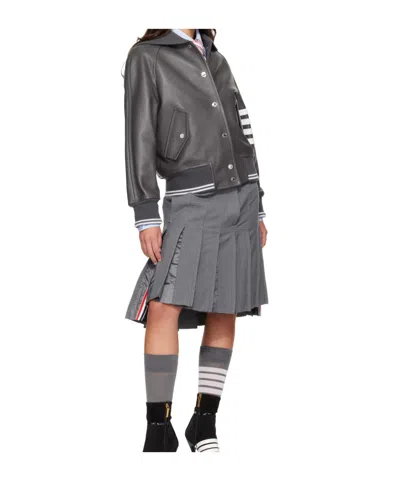 Thom Browne Oversized Raglan-sleeve Leather Blouson Jacket For Women In Gray