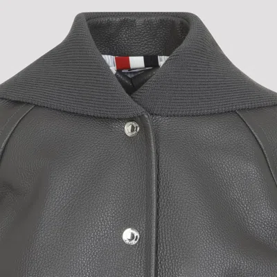Thom Browne Oversized Raglan-sleeve Leather Blouson Jacket For Women In Gray