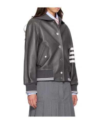 Thom Browne Oversized Raglan-sleeve Leather Blouson Jacket For Women In Gray