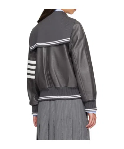 Thom Browne Oversized Raglan-sleeve Leather Blouson Jacket For Women In Gray
