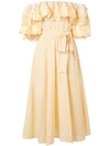 Gül Hürgel Off-the-shoulder Ruffled Cotton And Linen-blend Dress In Yellow