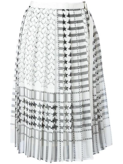 Sacai Stars And Stripes Midi Kilt Skirt In White