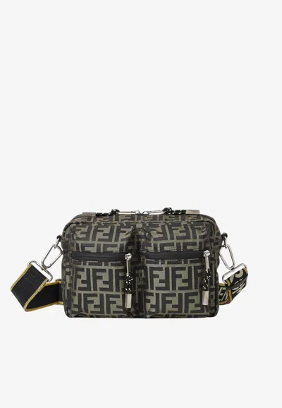 Fendi Mini Camera Case In Superlight Ff Zucca Technical Fabric With Adjustable Strap In Brown