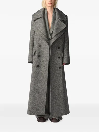 Monse Double-collar Herringbone Coat In Gray