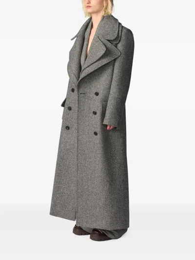 Monse Double-collar Herringbone Coat In Gray