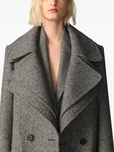 Monse Double-collar Herringbone Coat In Gray