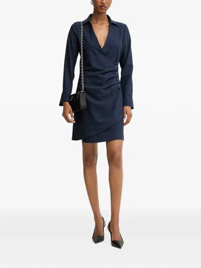 Morgan Check-pattern Wrap Mini Dress In Blue