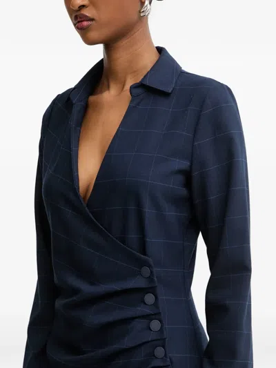 Morgan Check-pattern Wrap Mini Dress In Blue