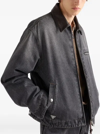 Prada Blousonjacke Aus Schwarzem Denim In Multi