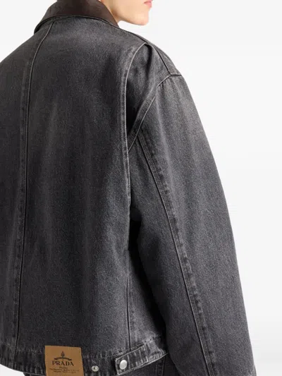 Prada Blousonjacke Aus Schwarzem Denim In Multi