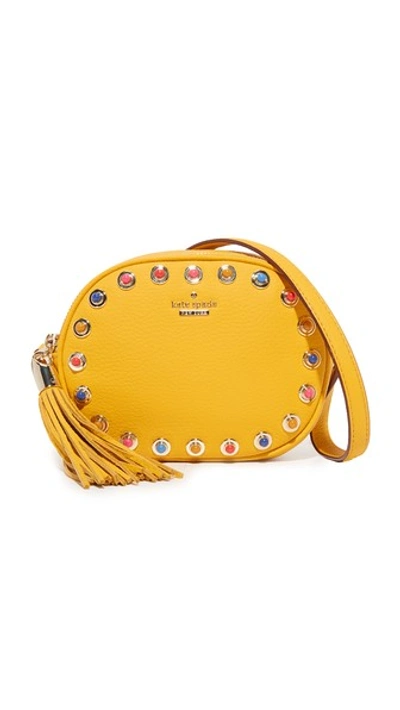 Kate Spade Tinley Devoe Street Embellished Textured-leather Shoulder Bag In Saffron/light Gold