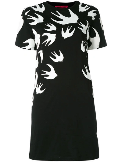 Mcq By Alexander Mcqueen Black & White Swallow Signature T-shirt Dress