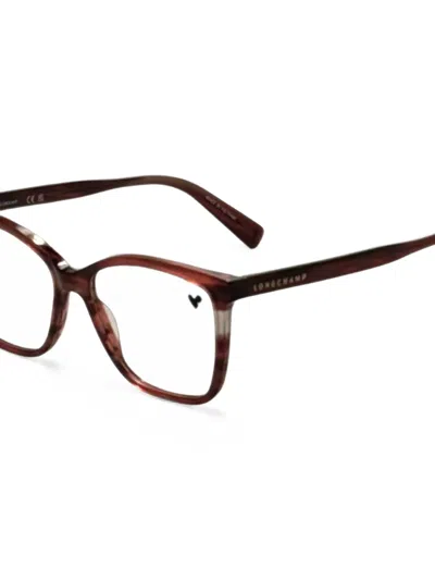 Longchamp Striped Rectangle-frame Glasses In Brown
