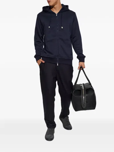 Eleventy Zip-up Drawstring Hoodie In Blue