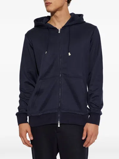 Eleventy Zip-up Drawstring Hoodie In Blue