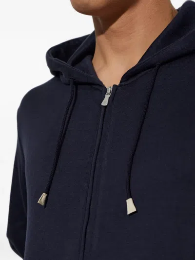 Eleventy Zip-up Drawstring Hoodie In Blue