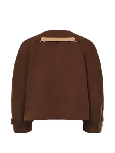 Hed Mayner Leather-strap Wool-blend Coat In Brown
