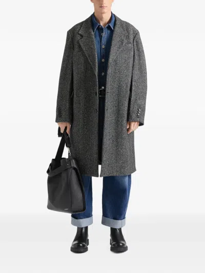 Givenchy Tailored Coat In Wool Herringbone In Gray