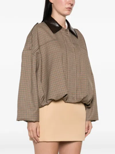 Imperial Houndstooth-pattern Contrast-collar Jacket In Brown