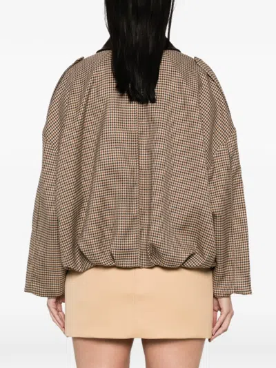 Imperial Houndstooth-pattern Contrast-collar Jacket In Brown