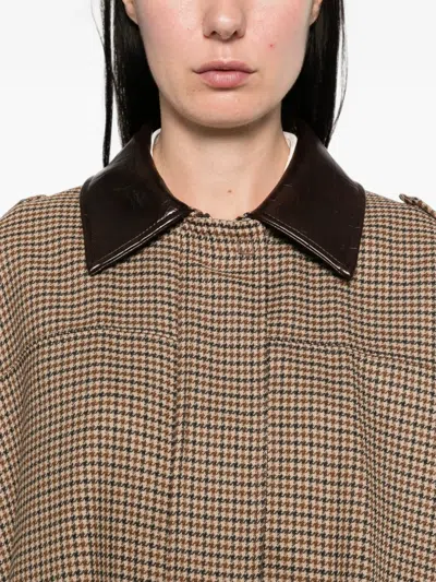 Imperial Houndstooth-pattern Contrast-collar Jacket In Brown