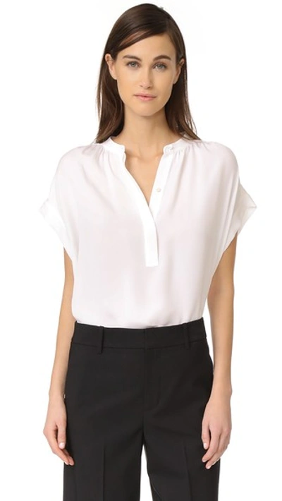 Shop Vince Shirred Neck Blouse In White