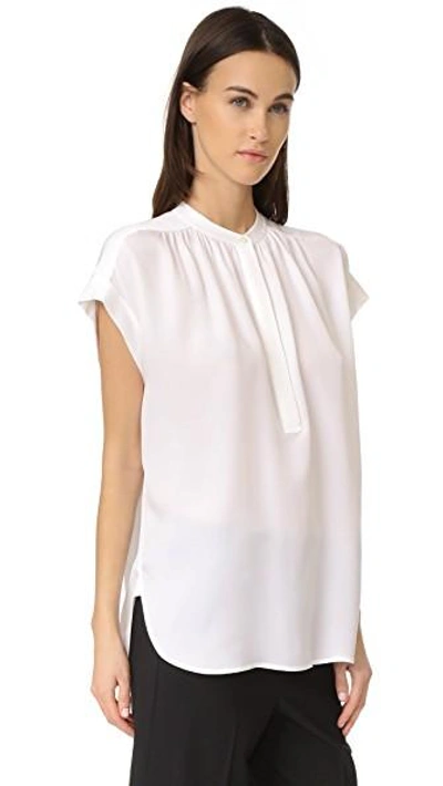 Shop Vince Shirred Neck Blouse In White