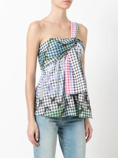 Shop Peter Pilotto One Shoulder Gingham Top In Multicolour