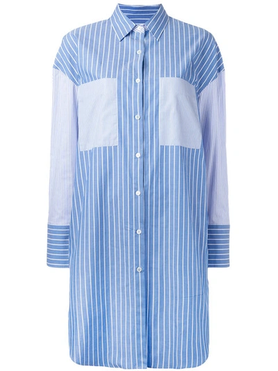 Golden Goose Long-line Striped Cotton Shirt In Blue