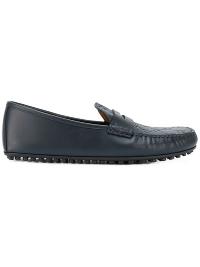 Gucci Gg Supreme Driving Loafers In Blue