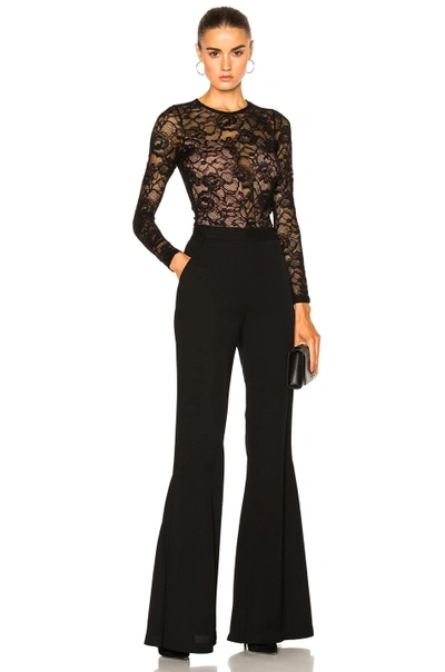 Shop Fleur Du Mal Chat Noir Long Sleeve Lace Bodysuit In Black