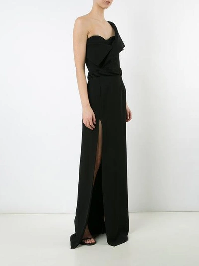 Shop Brandon Maxwell One-shoulder Slit Gown In Black