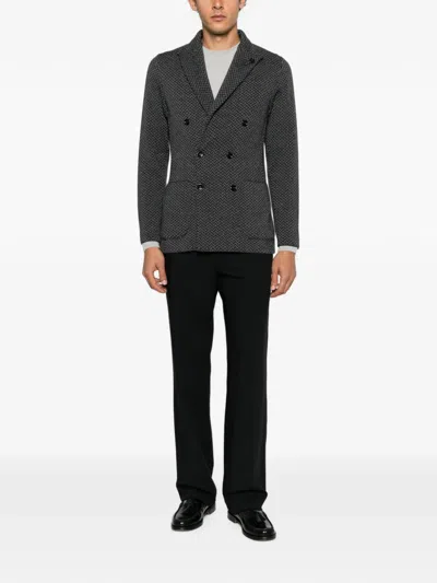 Lardini Double-breasted Jacket With Chevron Pattern In Gray