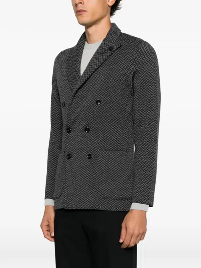 Lardini Double-breasted Jacket With Chevron Pattern In Gray
