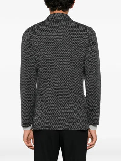 Lardini Double-breasted Jacket With Chevron Pattern In Gray