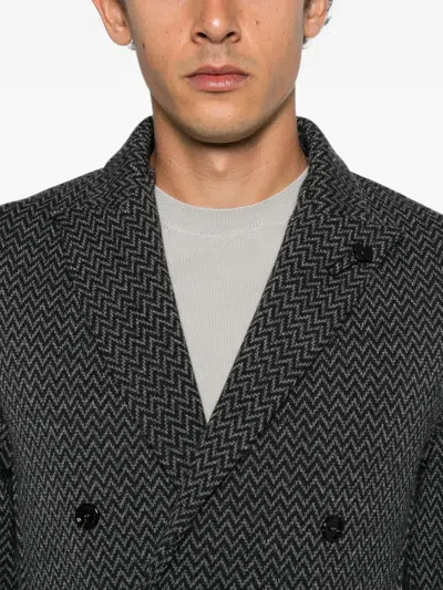 Lardini Double-breasted Jacket With Chevron Pattern In Gray