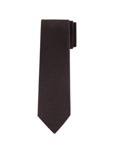 Brioni Herringbone-pattern Tie In Brown