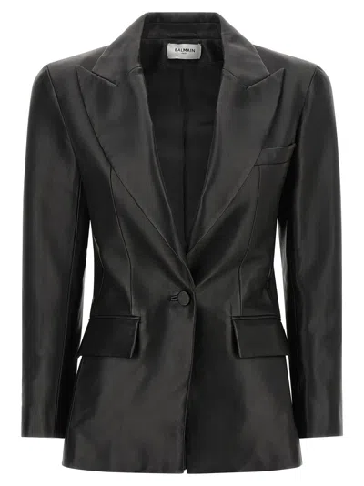 Balmain Structured-shoulder Lambskin Jacket In Black