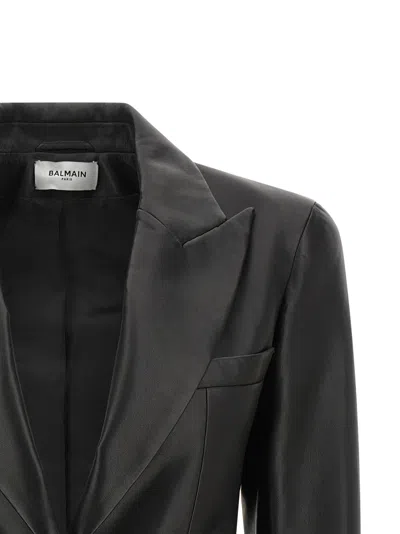 Balmain Structured-shoulder Lambskin Jacket In Black