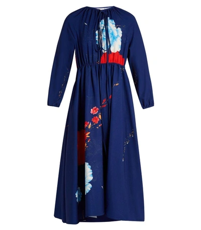 Shop Vetements Blue Floral-print Tie-neck Dress